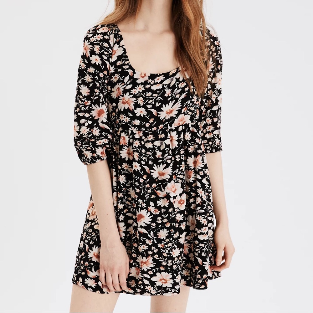 AE Printed Puff Sleeve Babydoll Dress